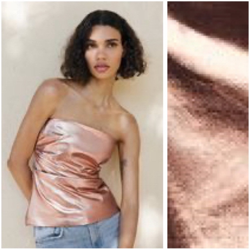 NWT. Zara Bronze Metallic Fabric Off Shoulder Strapless Cropped Top. Size M.